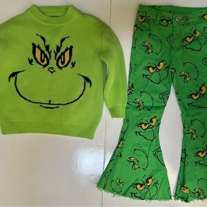 Grinch Girls’ Sweater and Bellbottoms Matching Set - Size XL 5/6T